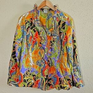 Craig Taylor Ruffle Mosaic Print Button Down Shirt